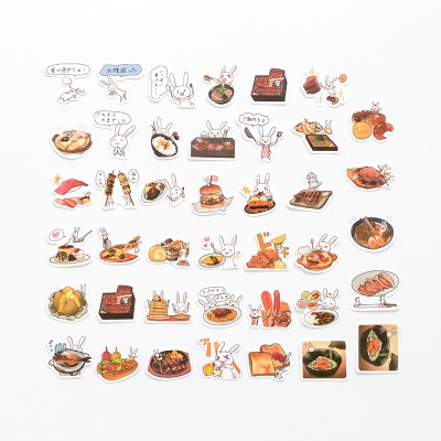 Bộ 40 miếng sticker dán trang trí hình Thỏ và thức ăn