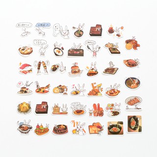 Bộ 40 miếng sticker dán trang trí hình Thỏ và thức ăn