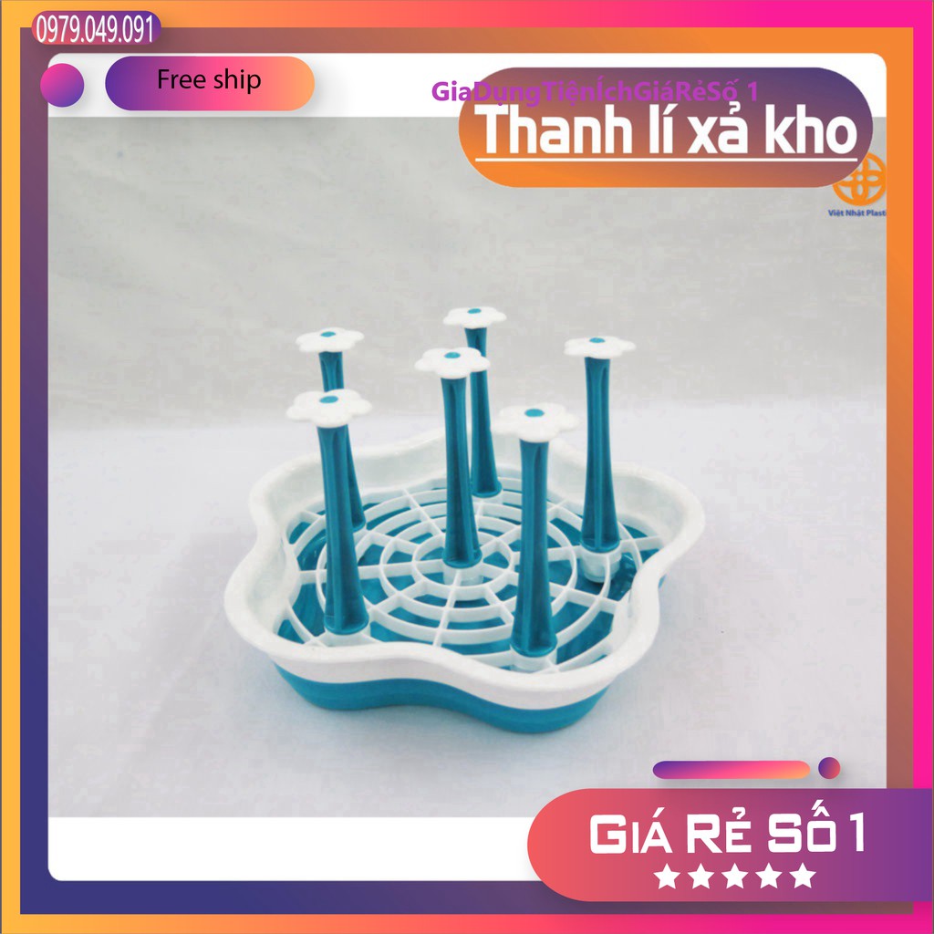 Khay hoa úp cốc chén 2 lớp Việt Nhật có 6 nhánh móc ly tiện dụng.