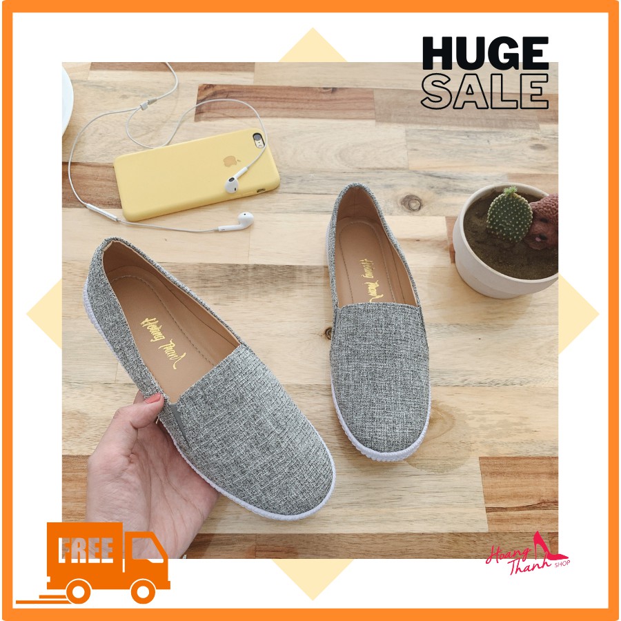 Giày Nữ, Giày Búp Bê Nữ Phong Cách Slip-on Họa Tiết Muối Tiêu Xám. Giày Nữ Hoàng Thanh SO2 Xám.