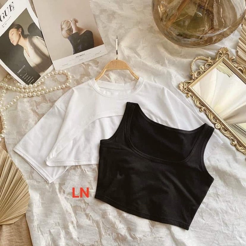 Sét áo croptop + áo ba lỗ DA
