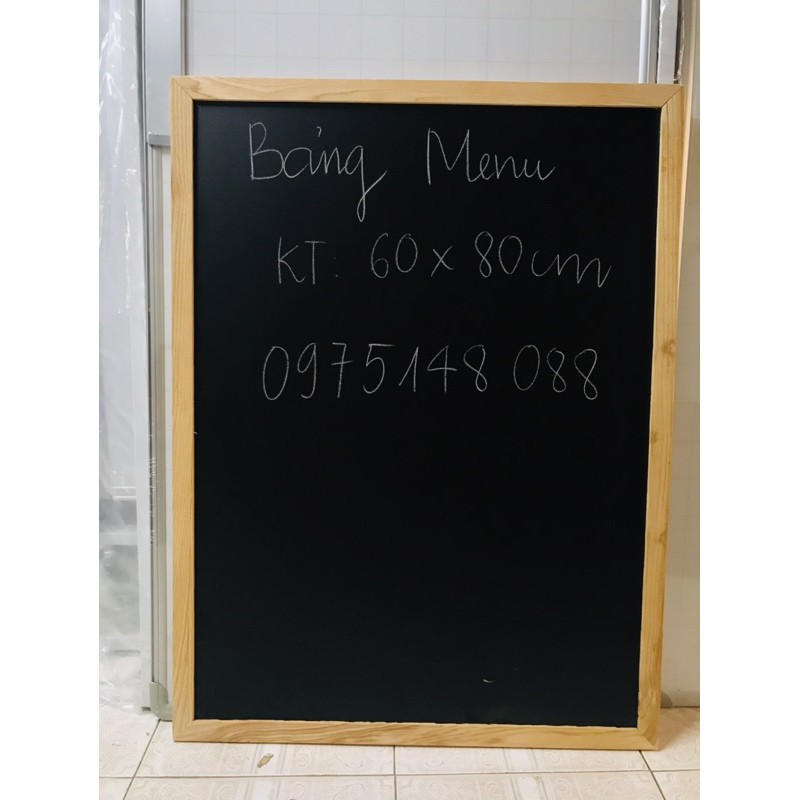 Bảng Menu Đen Khung Gỗ, KT: 60x80cm - Tặng kèm phấn + bông lau bảng - Hàng có sẵn