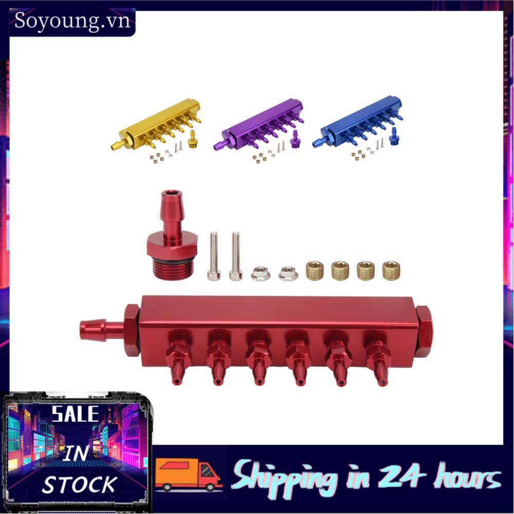 Soyoung 6 Port Vacuum Block Intake Manifold Kit 1/8in NPT Connector 1/2in Inlet Outlet Universal for Car Truck Turbos