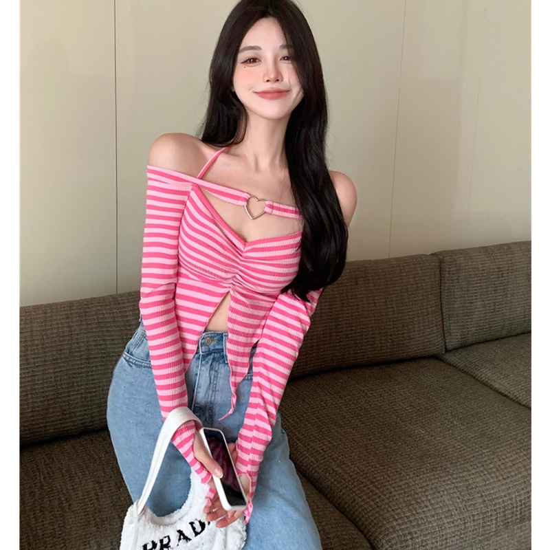 Áo Thun Nữ Tay Dài Dáng Ôm Kẻ Sọc Ngang Trẻ Trung