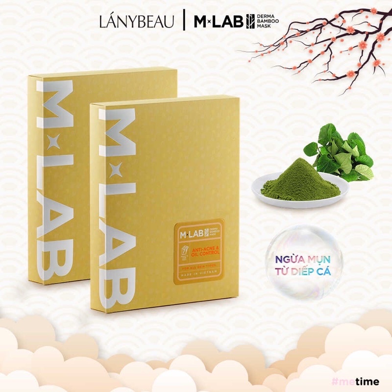 Bộ Đôi Mặt nạ dưỡng da ngừa mụn, kiểm soát dầu LÁNYBEAU MLAB Derma Bamboo Anti Acne & Oil Control 2 hộp 14 miếng (28g/m)