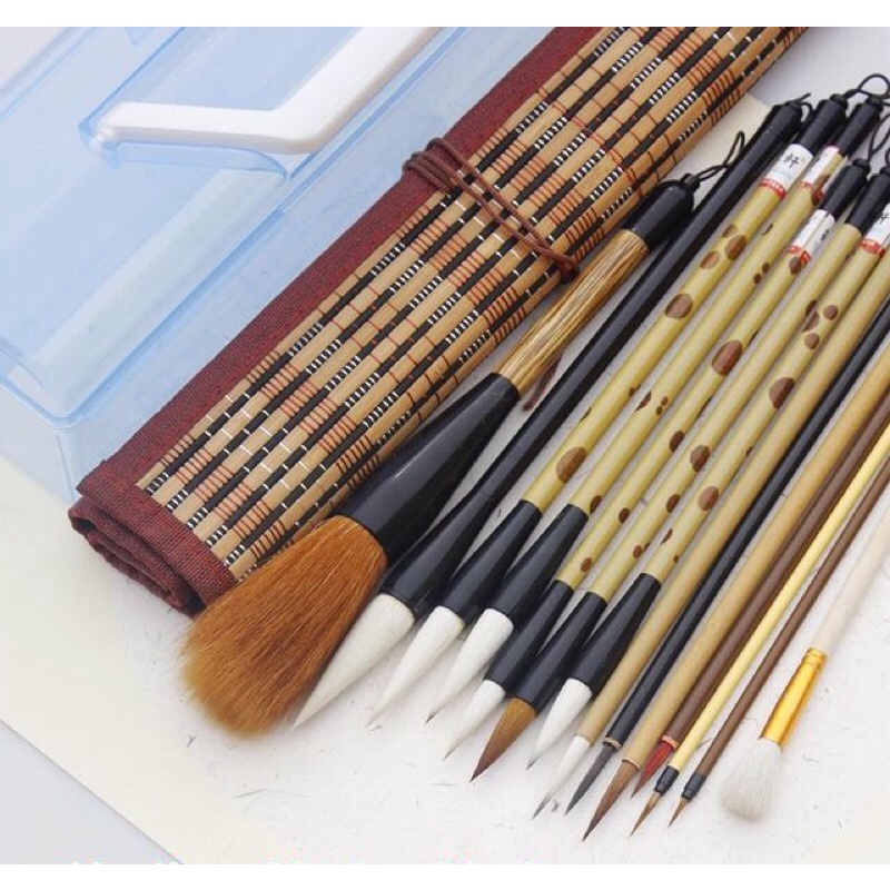 [Michi Art Store] Cuốn mành trúc đựng và bảo quản bút lông vẽ màu nước, cọ thư pháp thiết kế chuyên dụng