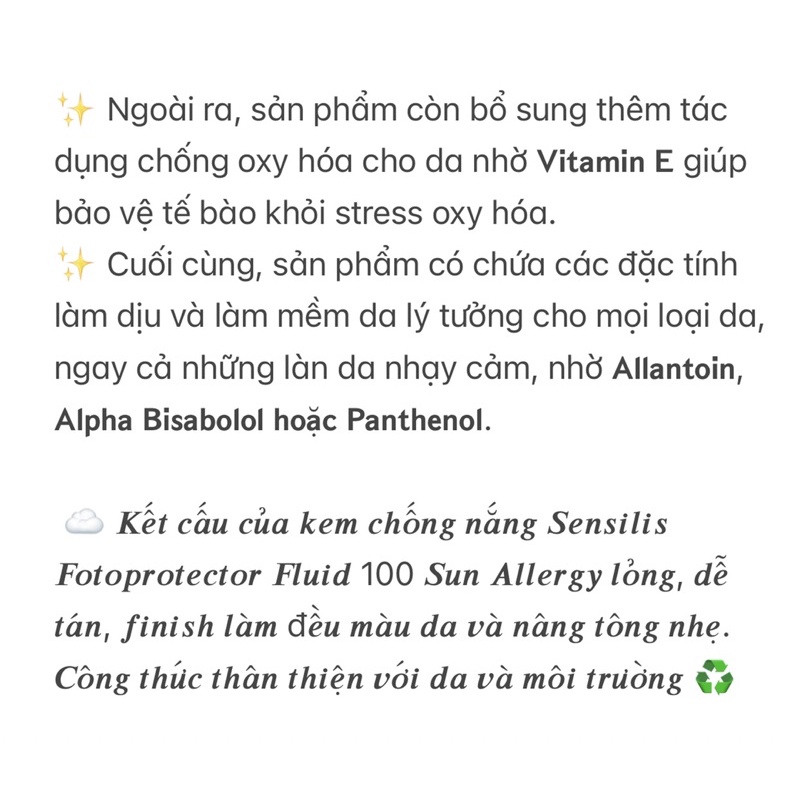 Kem chống nắng Sensilis Fotoprotector Fluid 100 Solar Allergy