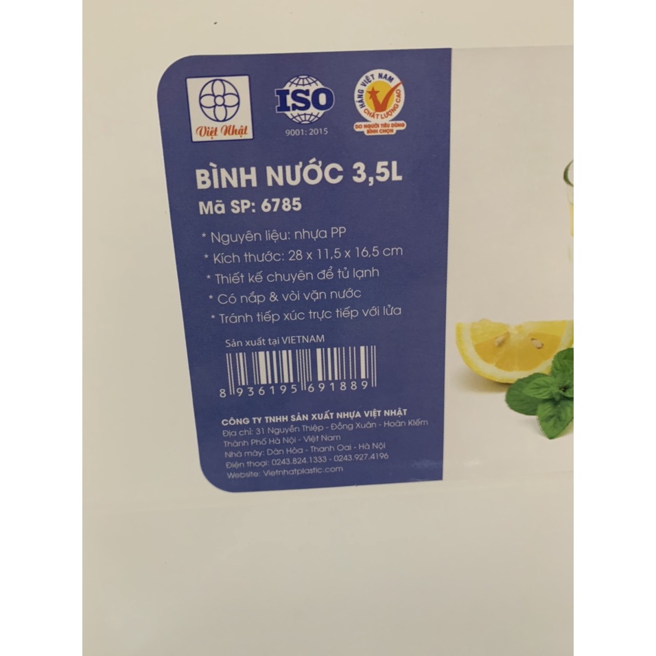 Bình nước 3,5L Việt Nhật 6785 Bình nước để tủ lạnh cao cấp