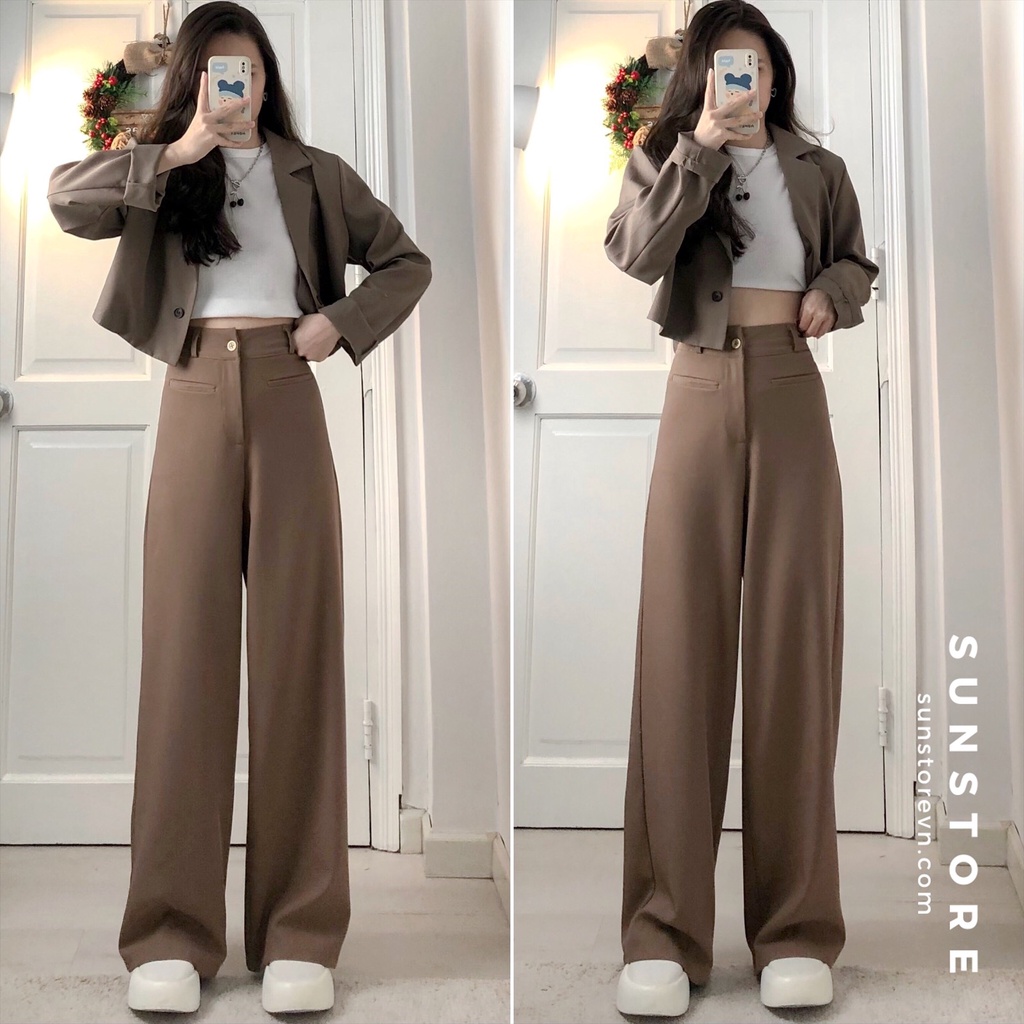 Quần ống rộng túi mổ culottes dáng suông dài cài nút lưng cao chất rũ THRE PANT