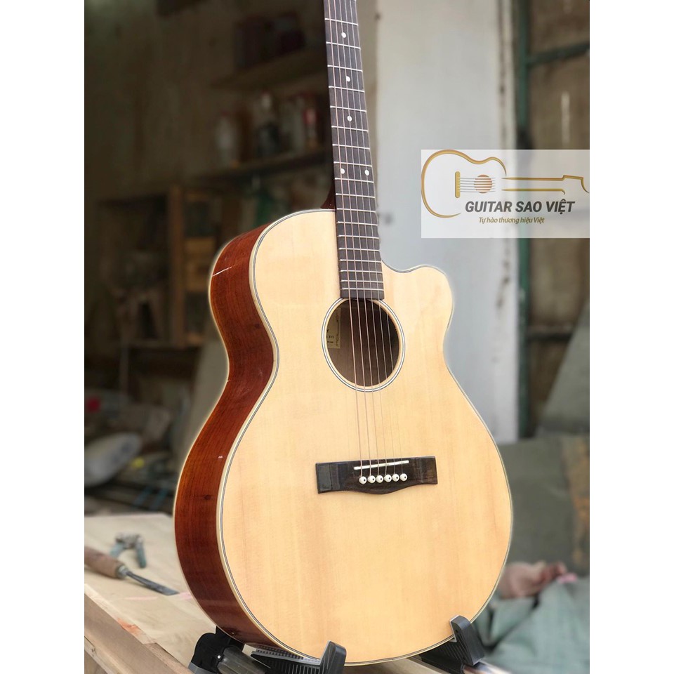 Đàn Guitar Full gỗ thịt nguyên tấm sơn tự nhiên SV-15HD xản xuất tại Việt Nam (Tặng kèm bao da capo phím gẩy giáo trình)