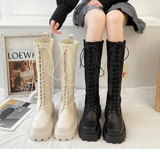 (ẢNH THẬT) BOOTS DA PHỐI LEN NỮ ĐẾ 5CM CAO CỔ LỬNG MŨI VUÔNG