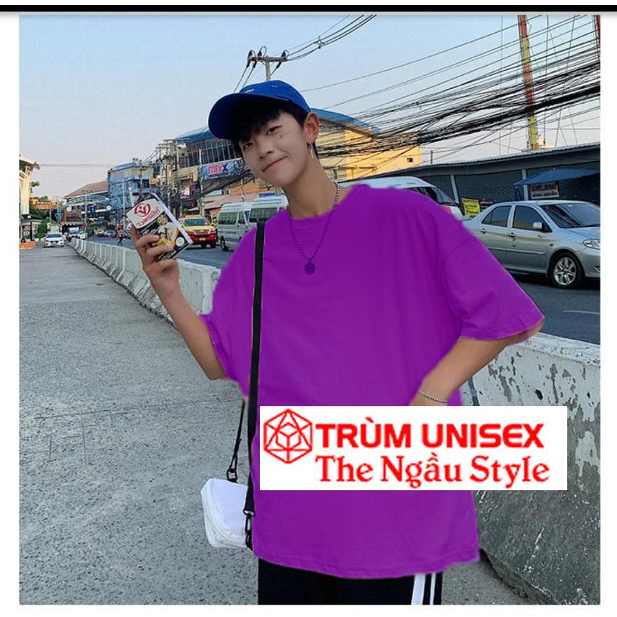 Áo thun Tay lỡ Nam Nữ Form Rộng Basic màu tím Trùm Unisex màu đen vải cotton thích hợp đi chơi Phillip