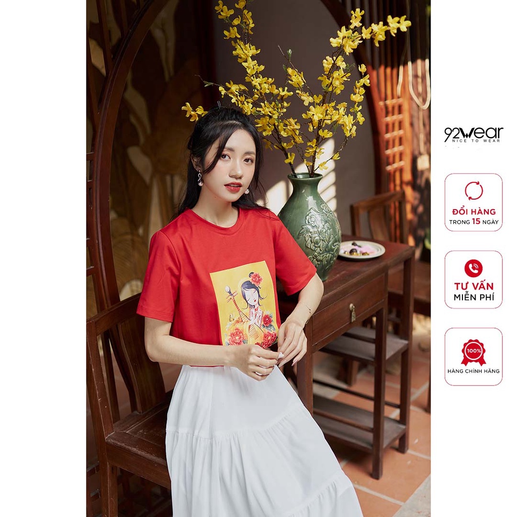 Áo phông nữ ngắn tay cổ tròn in hình cô gái 92WEAR, thiết kế trẻ trung, cá tính ATA2256