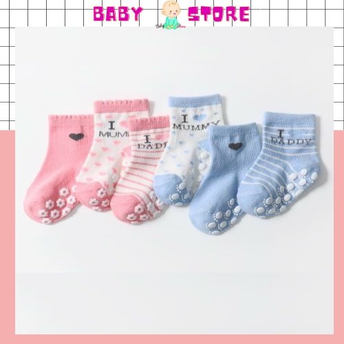 Sét 3 đôi tất mummy daddy cotton cổ cao chống trượt cho bé (sỉ,lẻ)