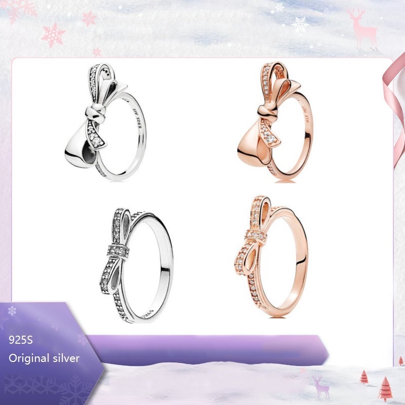 P Nhẫn Bạc 925 Hình Nơ Đính Đá Lấp Lánh Sang Trọng
