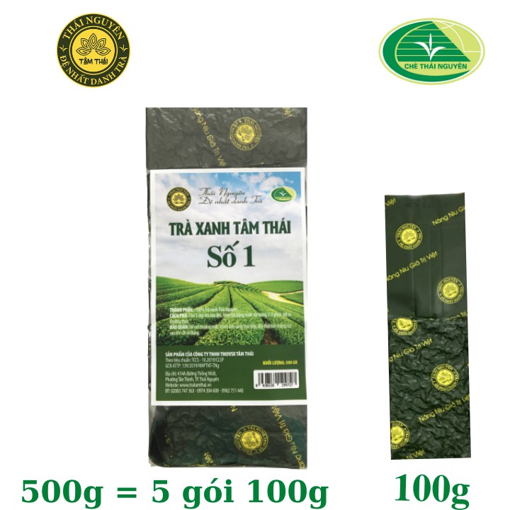 Trà Xanh Thái Nguyên Số 1 - Trà Xanh Tâm Thái - Trà Tân Cương Đặc Biệt 5 gói 100g - Chè Nõn Thái Nguyên 500g