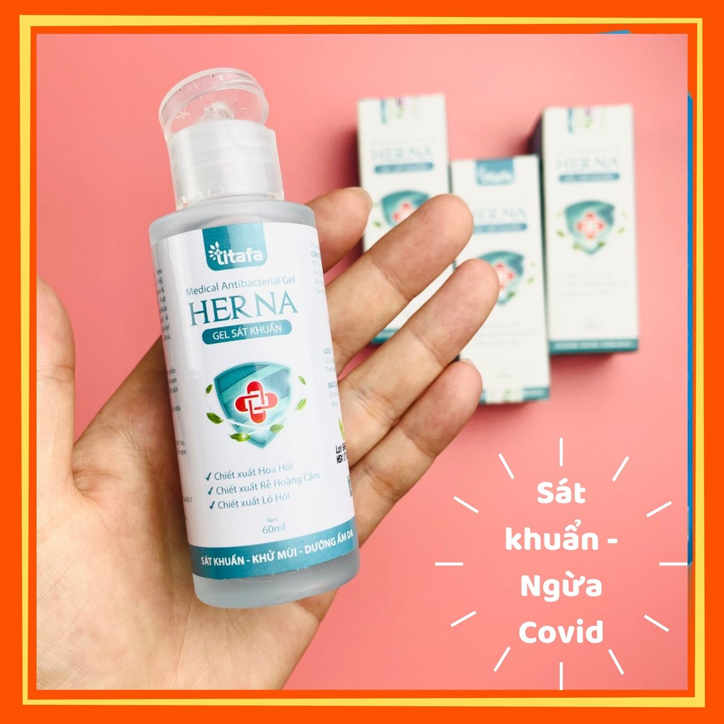 [THƠM - SẠCH -MỊN] Gel Sát Khuẩn Dưỡng Da Tay thảo dược Herna 60ml (Thơm, Không rít, Nhỏ gọn, tiện lợi)
