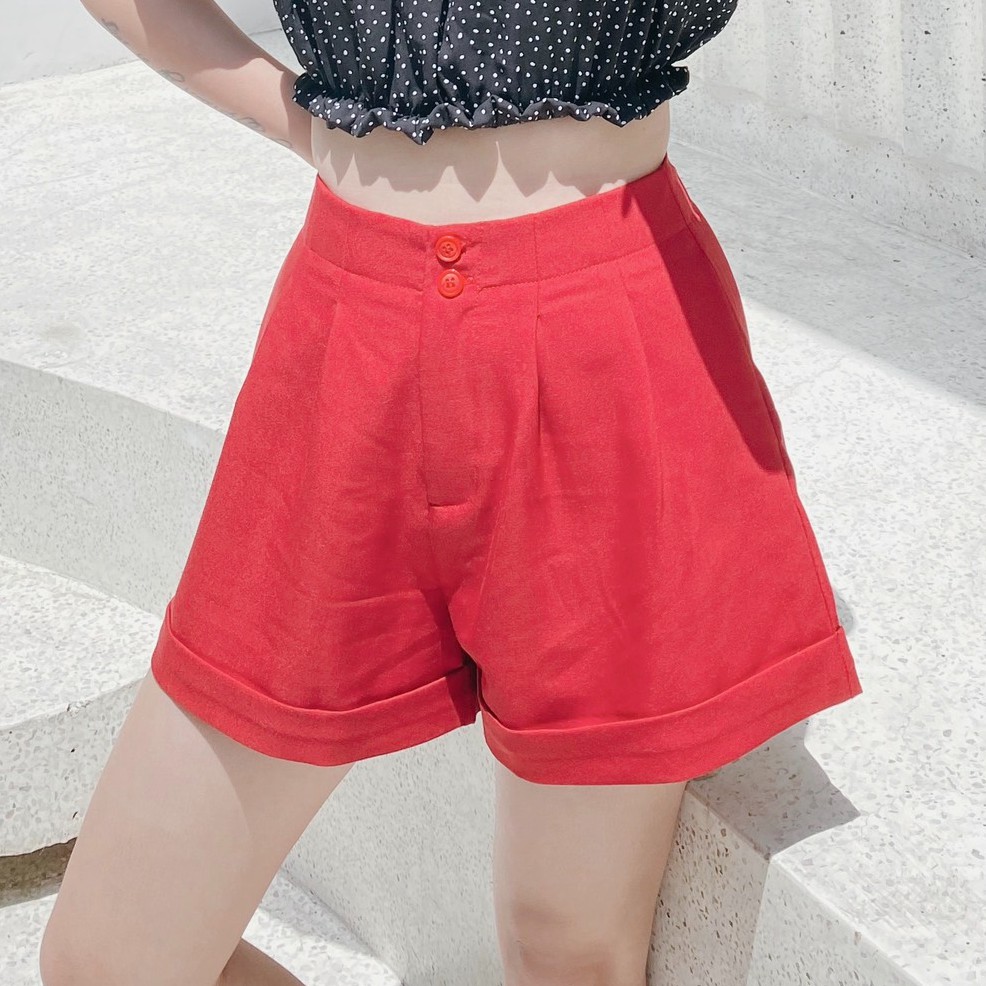 Quần Short Ngắn 2 Nút - Màu Đỏ 🎀 Basic Short 🎀 - bynhien.boutique