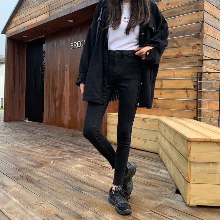 Quần jean dài SUXI lưng cao ôm dáng đơn giản thời trang xuân thu dành cho nữ