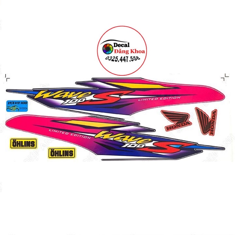 Tem WAVE S (50-100cc)đời 2006-2016 màu hồng tím mới tem 3 lớp chống phai màu