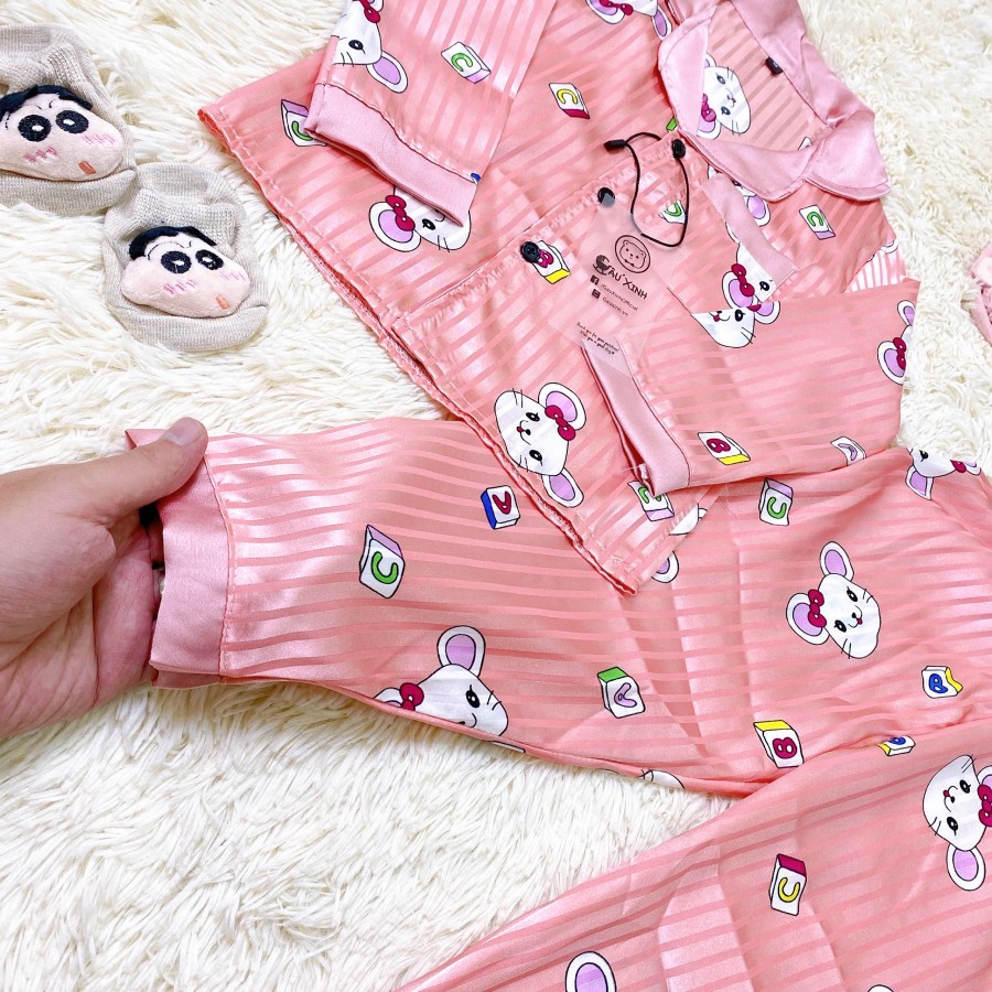 Bộ Ngủ Pijama Dài Tay Cho Bé Chất Lụa Gấm Size 12-24kg [BN19] - Babi mama