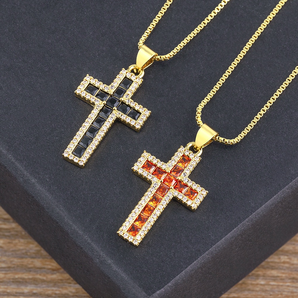 Vòng cổ Mặt Chữ Thập Đính Đá Zircon Nhiều Màu Thời Trang Cho Nữ