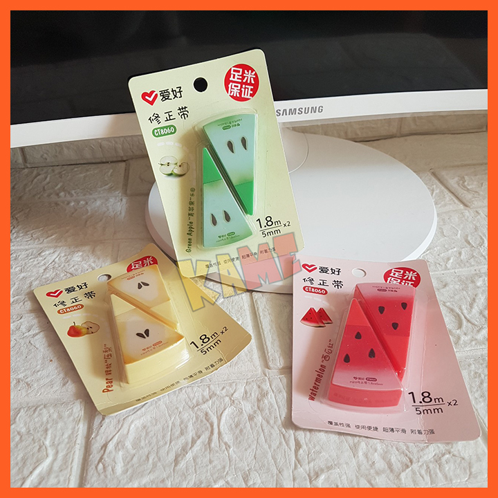 HCM - Bộ 2 bút xóa kéo miếng Dưa hấu Táo Lê mát lạnh trái cây