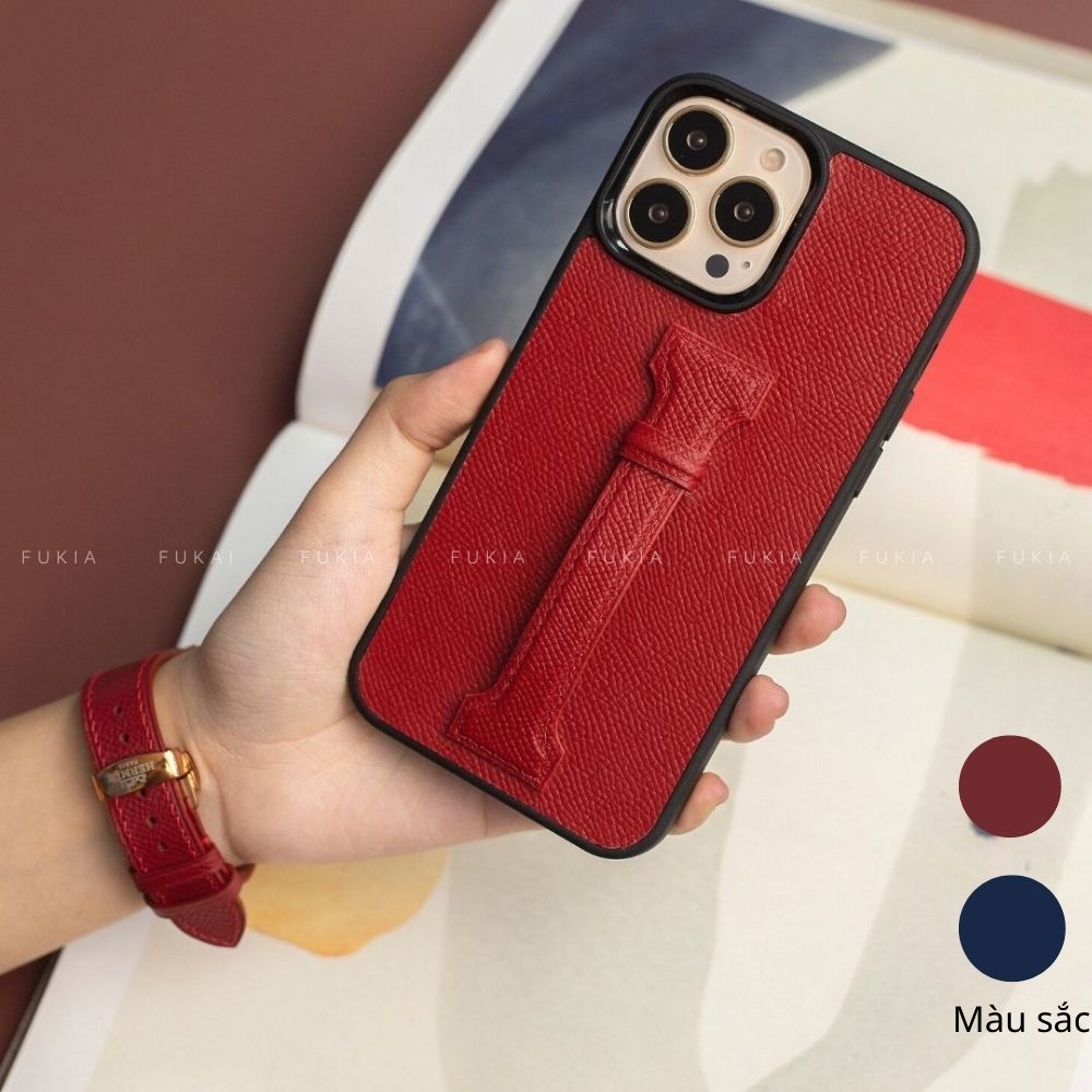 Ốp da thủ công viền đen Epsom Hand Strap cho IPhone 14/14Plus/14Pro/14Promax/13/13Pro/13Promax/12/12Pro/12Promax ODTC146