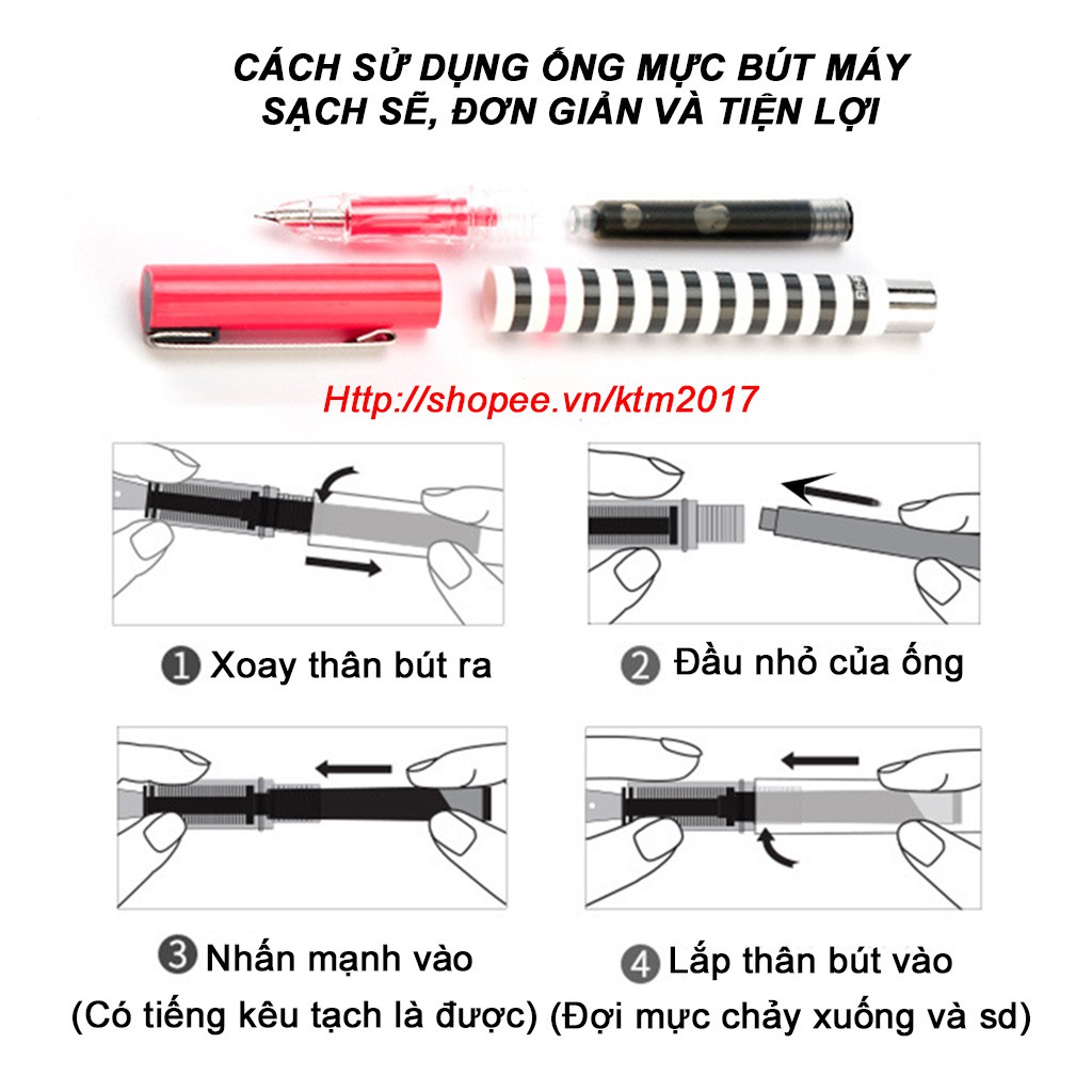 (Set 5) Ống mực bút máy nhiều màu loại lớn, dùng được với nhiều loại bút mực