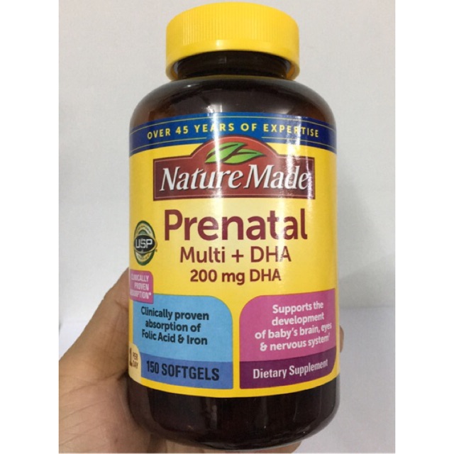 [ Xấu hộp , Date 06.2022 ] Viên uống Nature Made Prenatal Multi DHA 150 viên