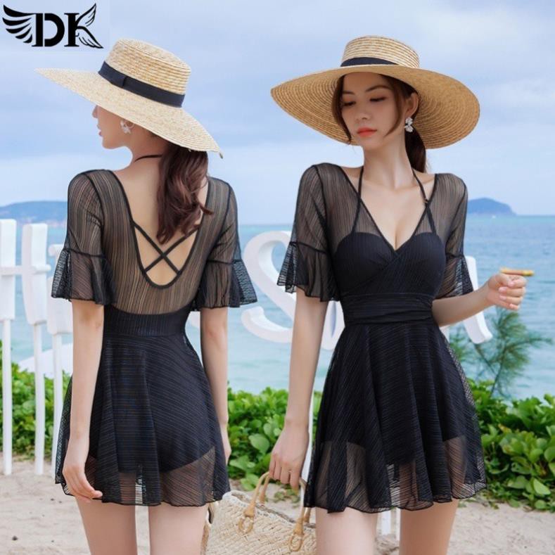 Đồ Bơi Nữ Bikini Áo Tắm Dạng Váy Đi Biển Có Tay Giấu Bụng CHo Người Béo Bụng - Hàng Quảng Châu Cao Cấp | BigBuy360 - bigbuy360.vn