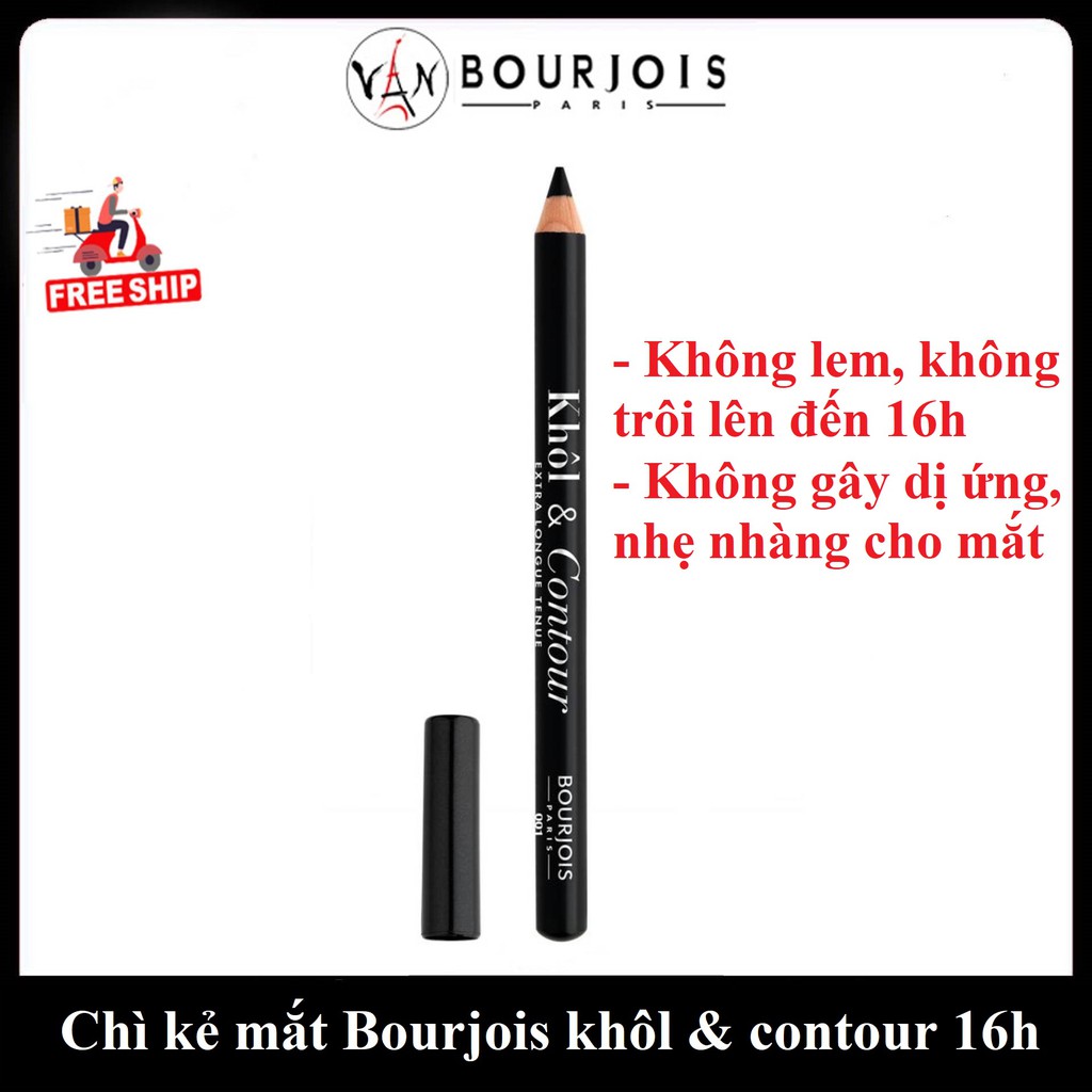 [ Bourjois Pháp ] Chì kẻ mắt không trôi bourjois khôl & contour 16h - màu đen