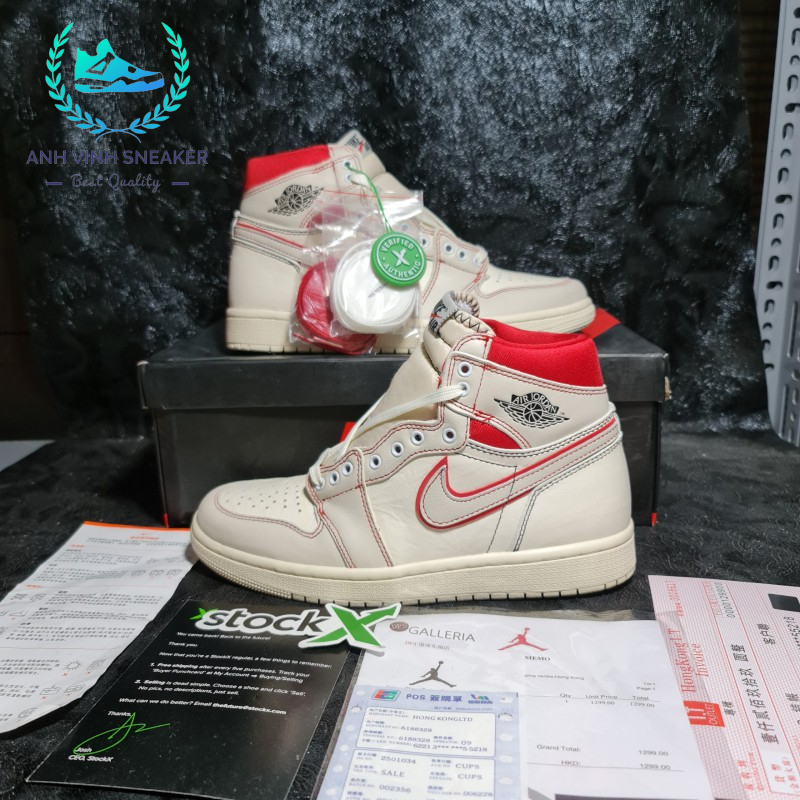 Giày air jordan 1 high phantom gym red thể thao sneaker trắng sữa sọc đỏ nam nữ cổ cao