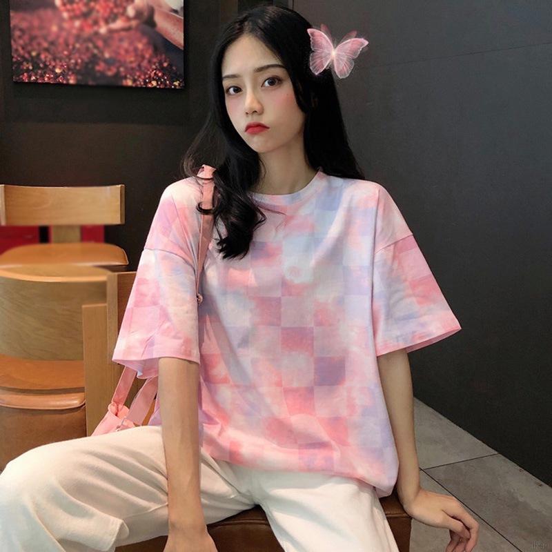 Áo Thun Nữ Ngắn Tay Họa Tiết Caro Thời Trang Hàn Quốc