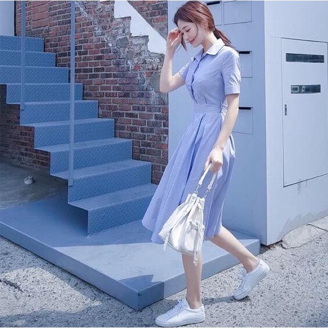 Đầm sọc xanh xoè