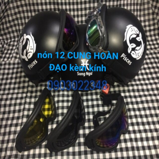 Nón bảo hiểm cung song ngư - Nón bảo hiểm 12 cung hoàng đạo -mũ bảo hiểm đi phượt kèm kính