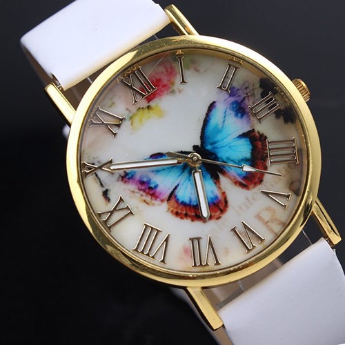 Đồng hồ dây giả da họa tiết hình bướm cổ điển cho nữ