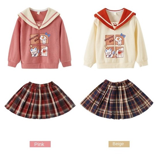 Bộ áo sweater + chân váy xếp ly thời trang mùa thu Hàn Quốc cho bé gái từ