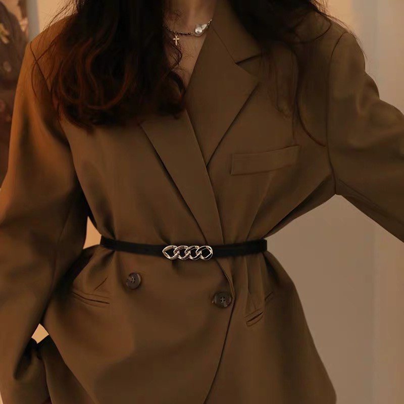 Dây Nịt Váy Áo Quần Nữ bản nhỏ mặt Xích Xoắn ĐV012 - Thắt lưng da mảnh 1.3cm da đẹp phối váy áo cá tính