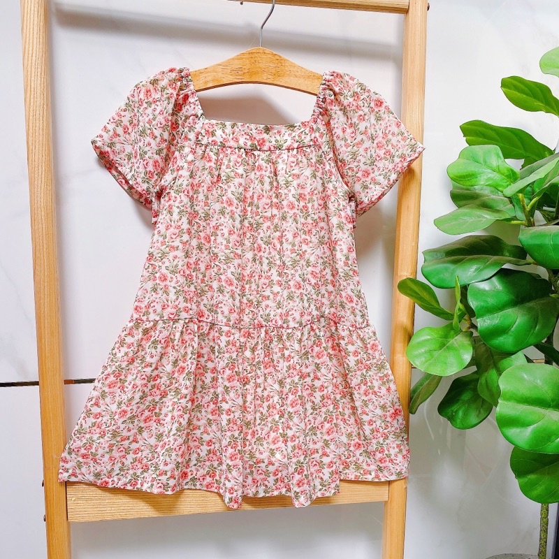 Đầm hoa vải von Hàn xinh xắn dành cho bé gái mặc đi học đi chơi size từ 13kg đến 35kg - Mebena