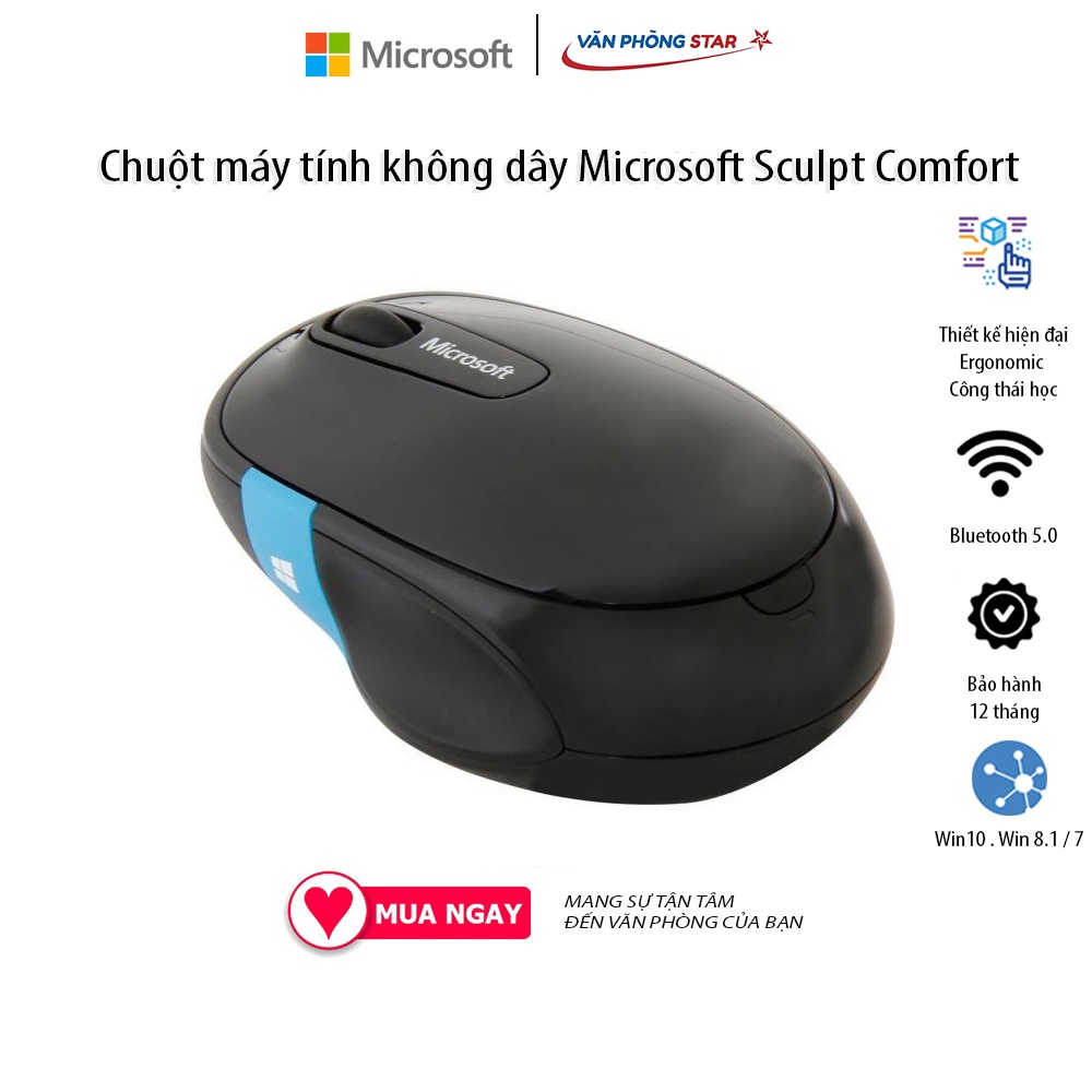 Chuột máy tính không dây Microsoft Sculpt Comfort Bluetooth hoạt động trên mọi bề mặt tab cảm ứng Windows tùy chỉnh