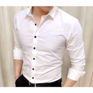 Áo sơ mi trắng - đen nam dài tay