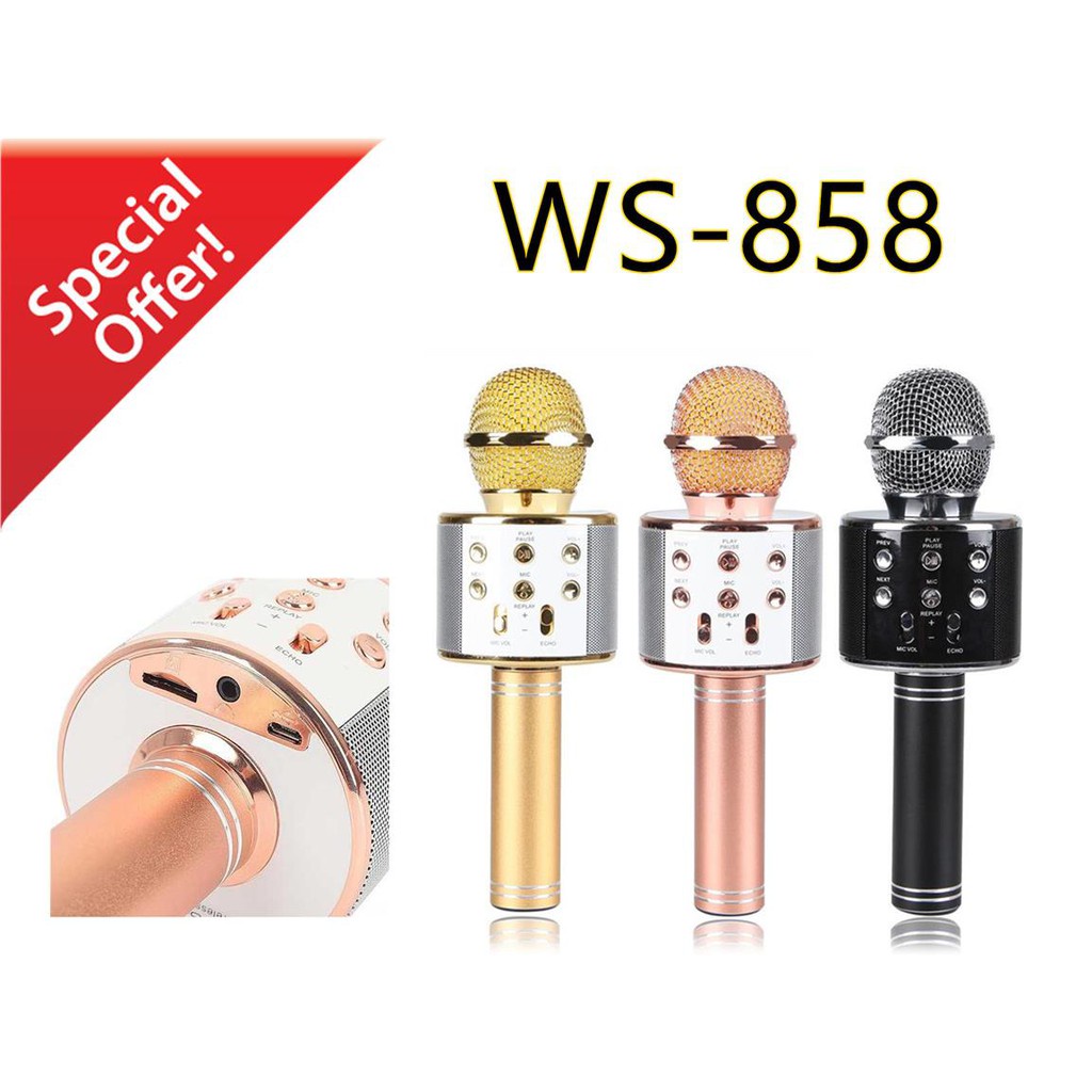 (Miễn Phí Vận Chuyển) Mic kèm Loa Bluetooth WS-858 đa năng 6 trong 1 hát Karaoke -dc2371