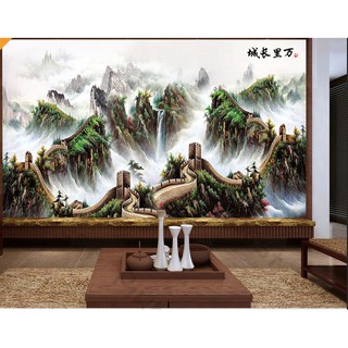 Tranh dán tường Tranh phong cảnh Vạn lý trường thành, Tranh 3d dán tường hiện đại (tích hợp sẵn keo)  MS972466