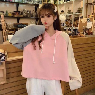 Áo mũ croptop phối tay japlang D&N