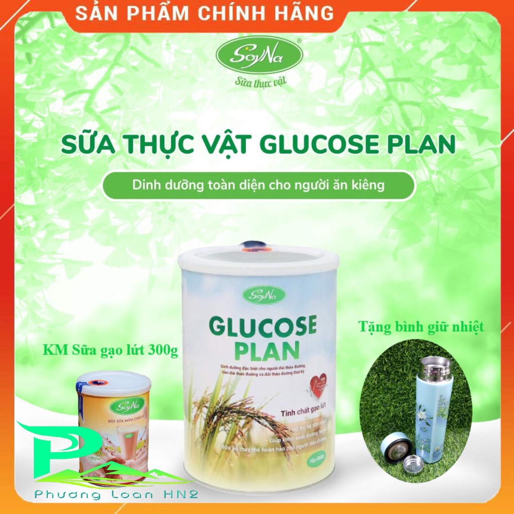 Sữa thực vật Glucose Plan tinh chất Gạo Lứt SoyNa cho người ăn kiêng, tiểu đường, tim mạch hộp 800g KM hộp 300g + bình