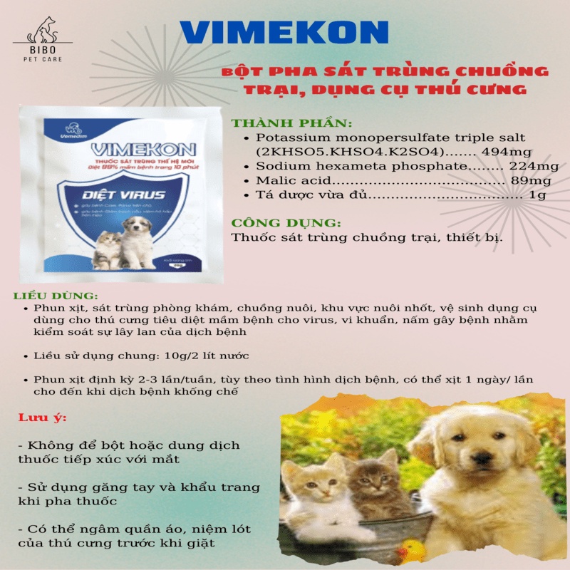 Thuốc sát trùng chuồng trại, dụng cụ chăm sóc thú cưng Vimekon gói 20g bột pha nước sát trùng diệt khuẩn