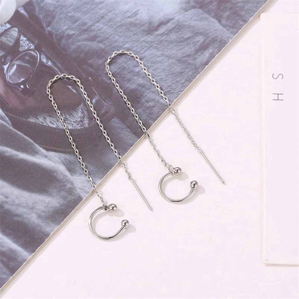 Khuyên Tai Kẹp Hình Chữ C Dáng Tua Rua Dài Tạo Hình Độc Đáo Thanh Lịch Thời Trang Hàn Quốc Dành Cho Nữ