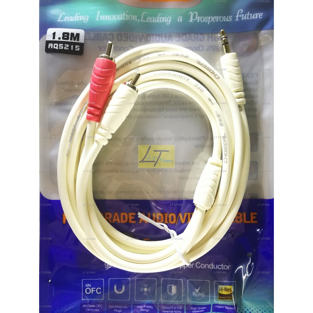 Cáp loa 1 đầu 3.5 ra 2 bông sen RCA dài 1.8M, 3M, 5M, 10M choseal lõi đồng loại tốt (Dây loa 1 ra 2)