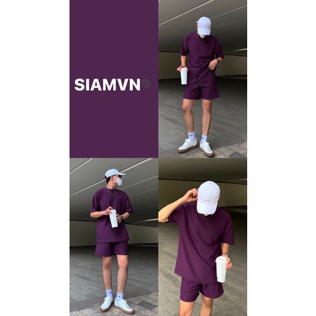 SIAM / SET QUẦN ÁO THUN MÀU TÍM FORM RỘNG NAM NỮ ĐỀU BẬN ĐC - KIỂU DÁNG HÀN QUỐC 🔥🔥🔥M